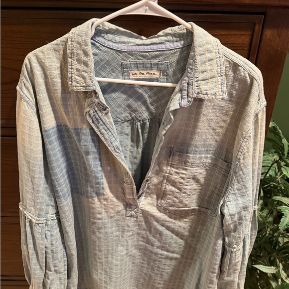 We The Free Washed Light Blue Plaid Pullover Shirt - Picture 2 of 5